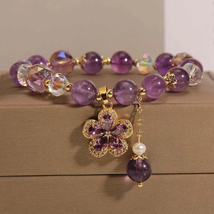 Elegantes Perlen Armband mit lila Kristallen – Damen Party Schmuck 2025