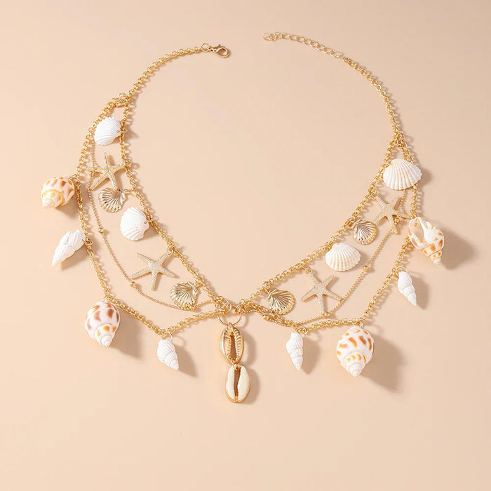 Aihua Summer Beach Metal Starfish Conch Shell Necklace For Woman Girls Hot Sale Boho Necklace Party Fashion Jewerly Gifts