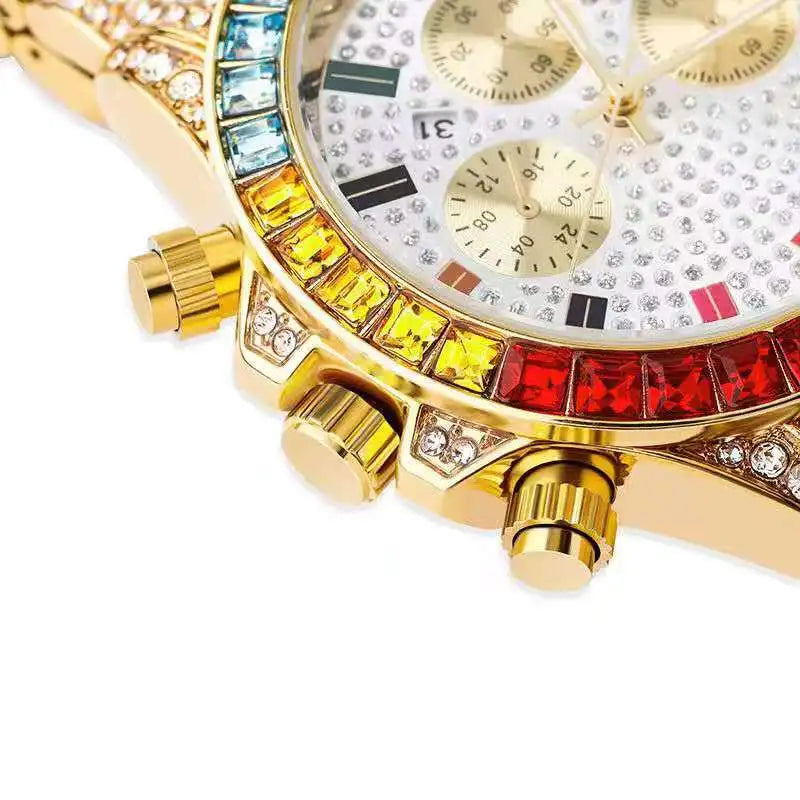 Iced Out Quartz Watch – Gold Statement Piece