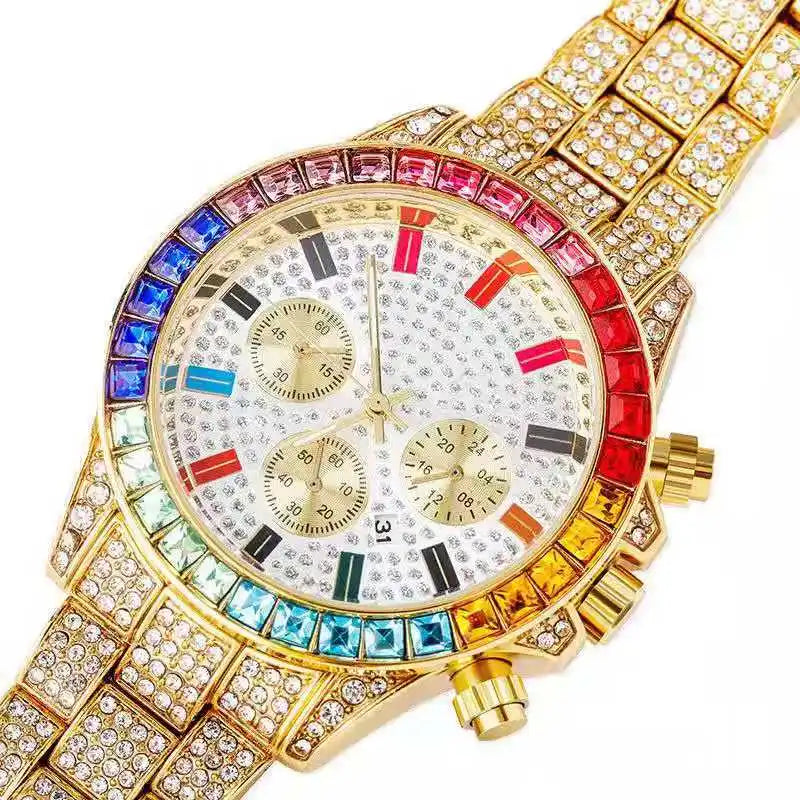 Iced Out Quartz Watch – Gold Statement Piece
