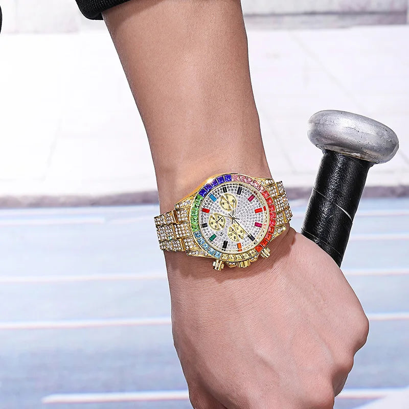 Iced Out Quartz Watch – Gold Statement Piece