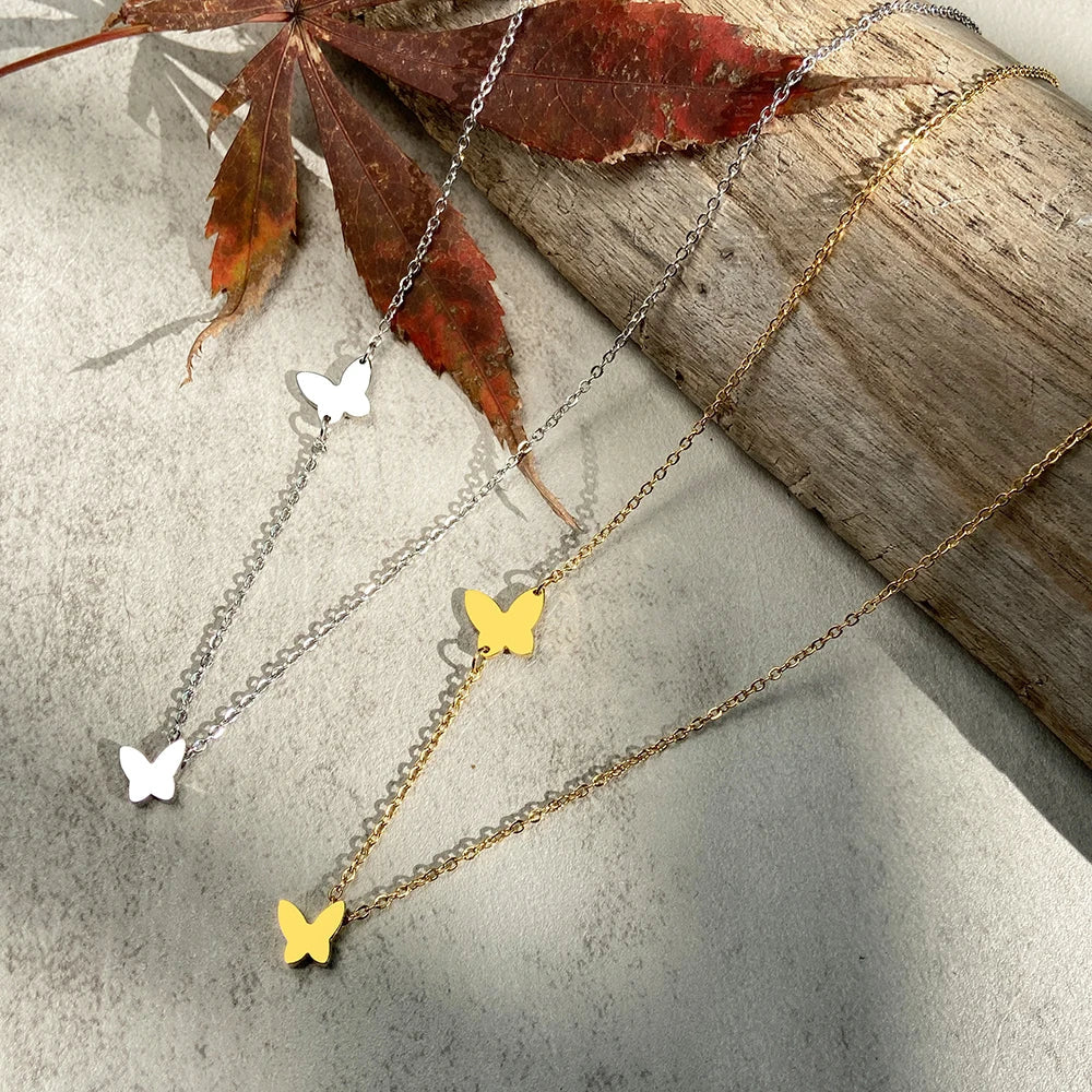 Stainless Steel Necklaces Delicate Butterfly Pendant Chain Fashion Necklace Jewelry Luxury 's Clavicle Party Gifts – Necklace