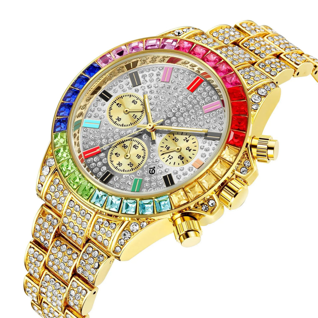 Iced Out Quartz Watch – Gold Statement Piece