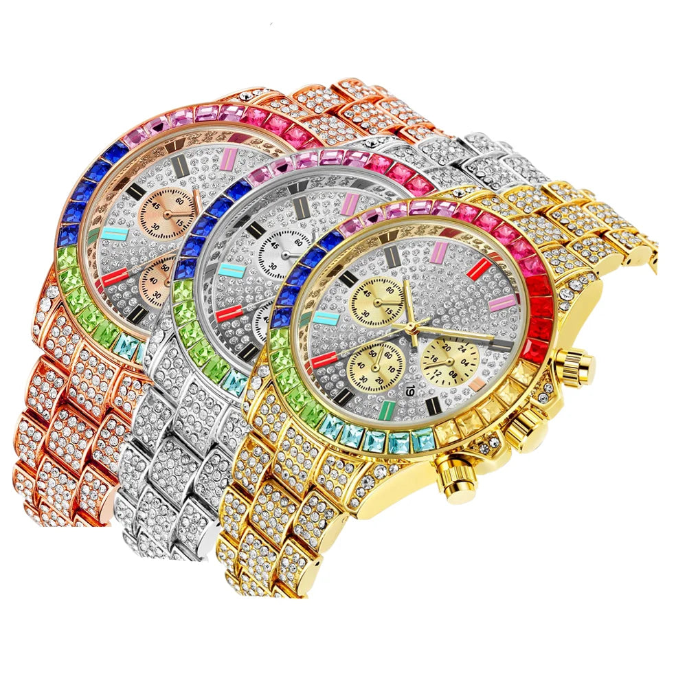 Iced Out Quartz Watch – Gold Statement Piece