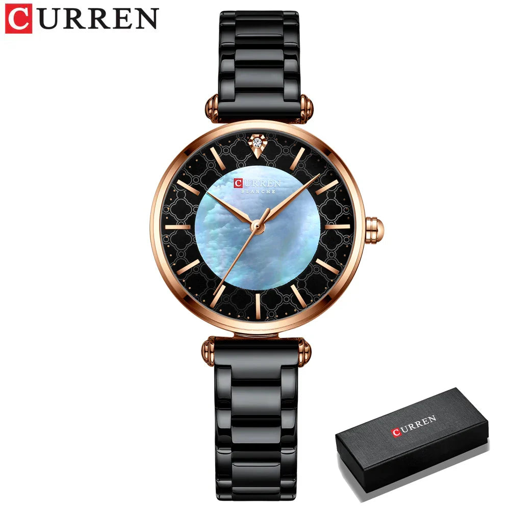 Elegante Damen Armbanduhr Edelstahl Analog Quarz wasserbeständig