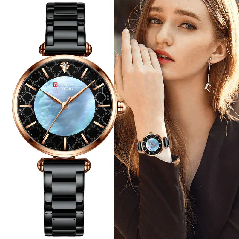 Elegante Damen Armbanduhr Edelstahl Analog Quarz wasserbeständig