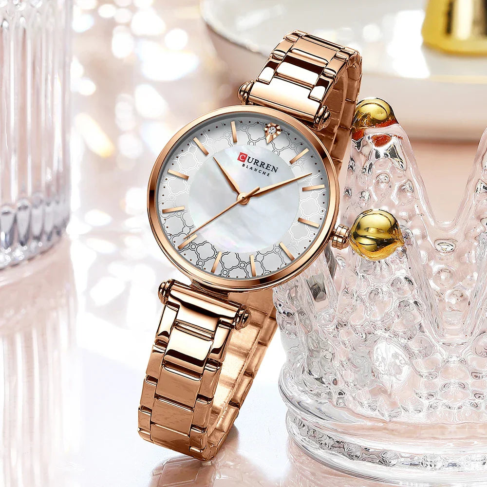 Elegante Damen Armbanduhr Edelstahl Analog Quarz wasserbeständig
