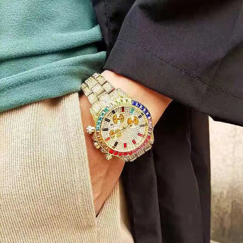 Iced Out Quartz Watch – Gold Statement Piece