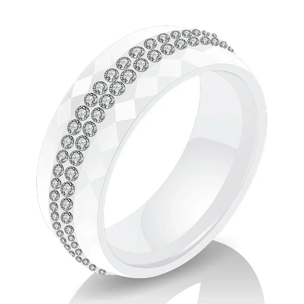 Eleganter Keramikring für Damen – Schwarz & Weiß mit Kristall