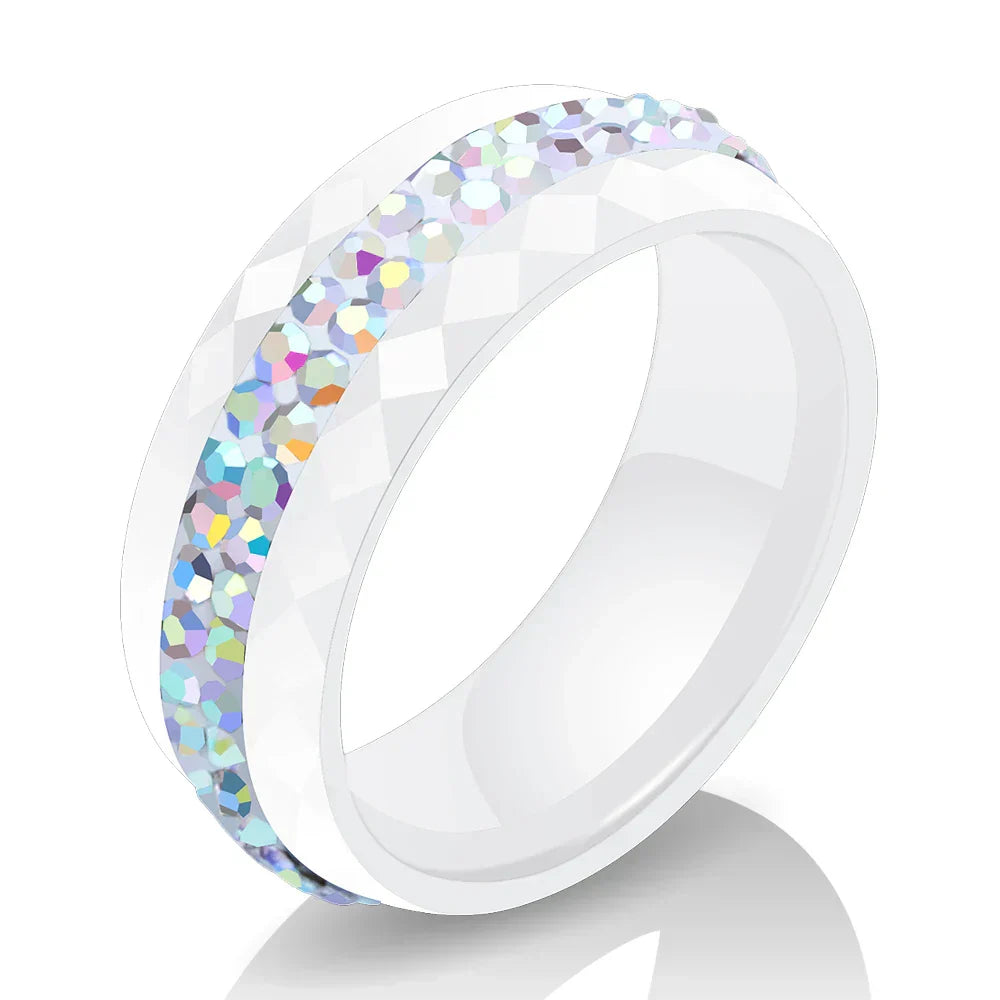 Eleganter Keramikring für Damen – Schwarz & Weiß mit Kristall