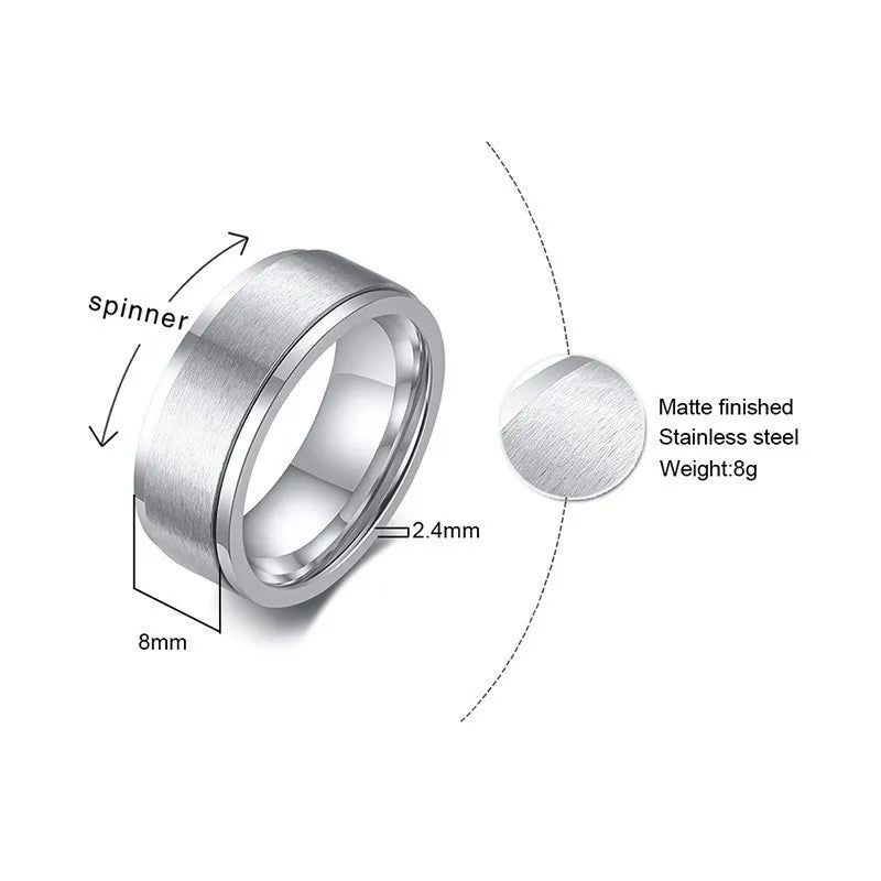 VNOX Spinner Ring for Men - Rotatable Stainless Steel Ring 6mm / 8mm, Classic Stress-Relief Ring