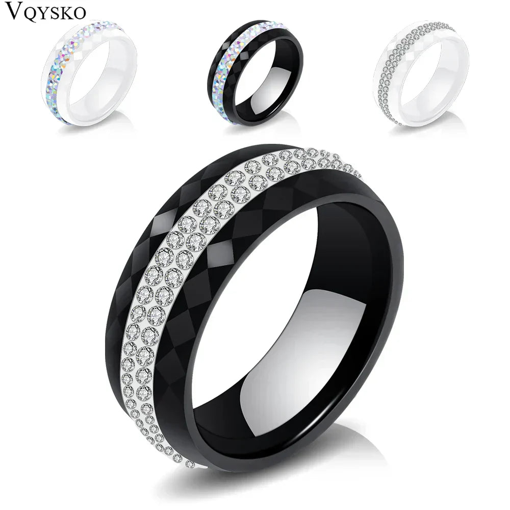 Eleganter Keramikring für Damen – Schwarz & Weiß mit Kristall