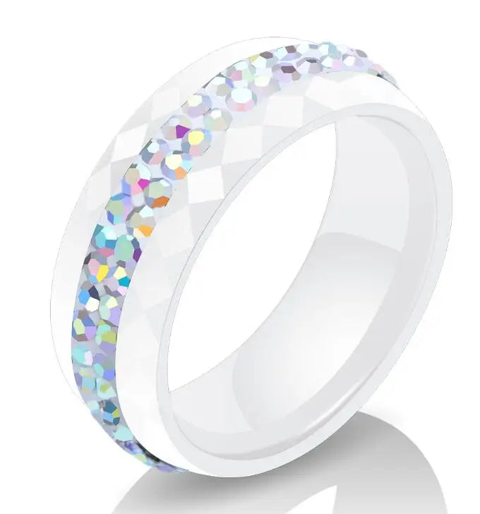Eleganter Keramikring für Damen – Schwarz & Weiß mit Kristall