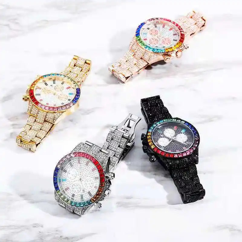 Iced Out Quartz Watch – Gold Statement Piece