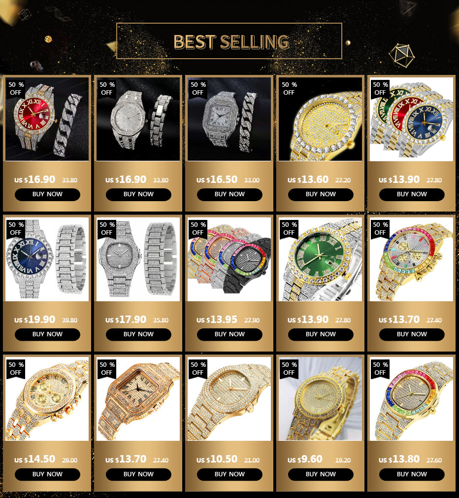Iced Out Quartz Watch – Gold Statement Piece