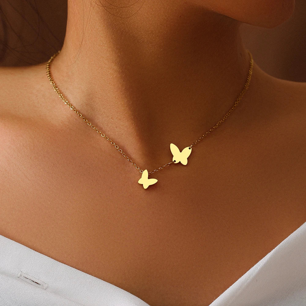 Stainless Steel Necklaces Delicate Butterfly Pendant Chain Fashion Necklace Jewelry Luxury 's Clavicle Party Gifts – Necklace