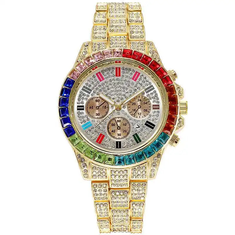 Iced Out Quartz Watch – Gold Statement Piece