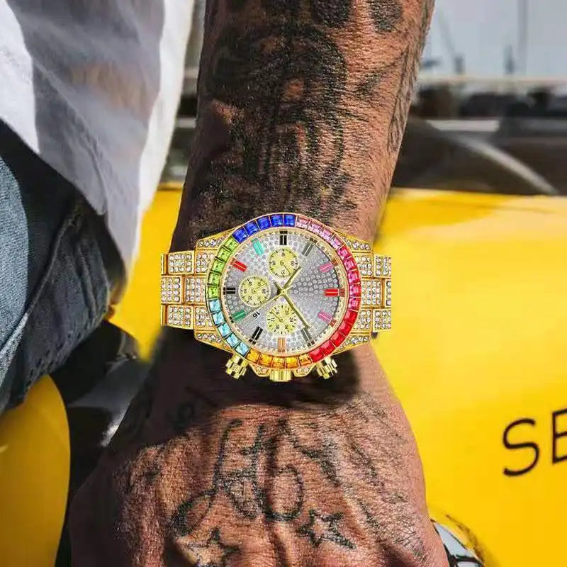 Iced Out Quartz Watch – Gold Statement Piece
