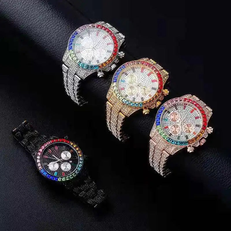 Iced Out Quartz Watch – Gold Statement Piece