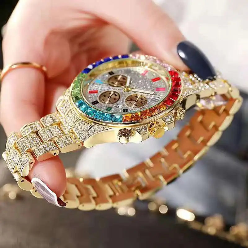 Iced Out Quartz Watch – Gold Statement Piece