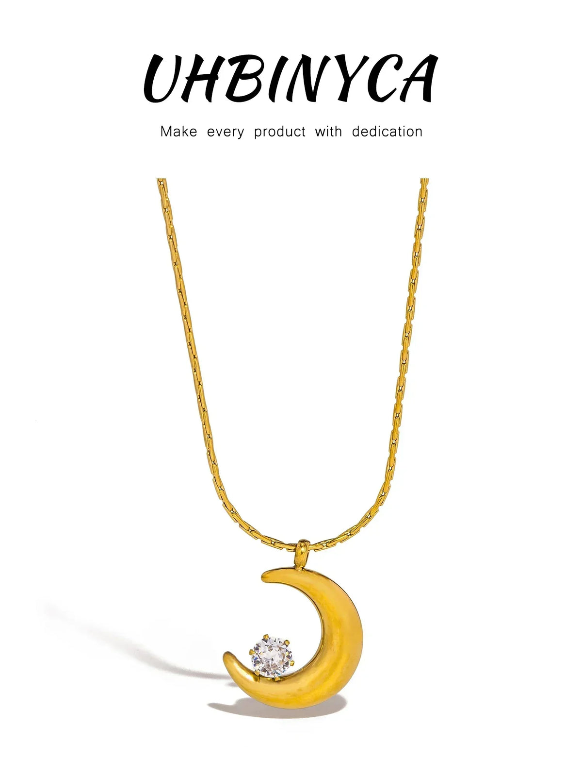 UHBINYCA Personality Geometric Moon Sparkling Zirconia Necklace Trendy Crescent Pendant Jewelry Women Vacation Choker Gifts