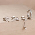 4PCS Stainless Steel Circle Huggie Hoop Earrings Set Gold Color Unique Zircon Flower Stud Earring Piercing Jewelry