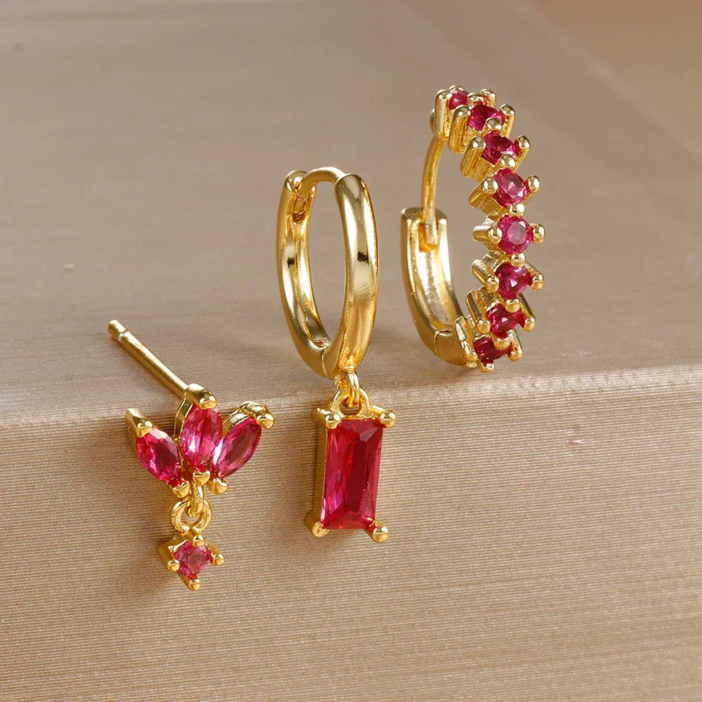 10 Styles Stainless Steel Piercing Earrings Set Geometry Colorful Zircon Huggie Hoop Earring Aesthetic Jewelry
