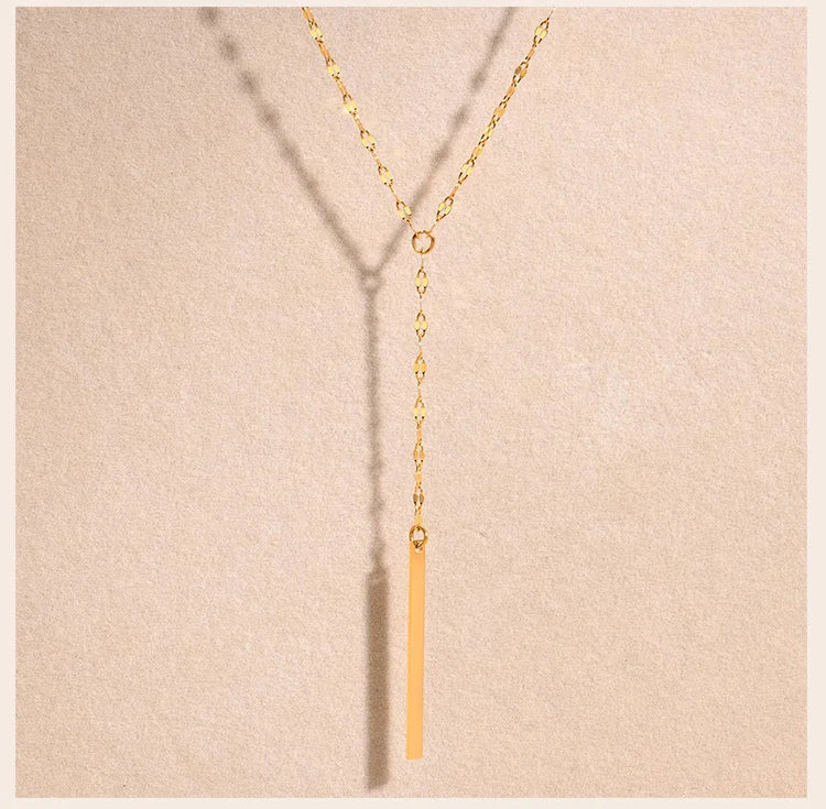 Y Lariat Necklace with Bar Pendant, Stainless Steel Long Chain, Women's Trendy Necklaces