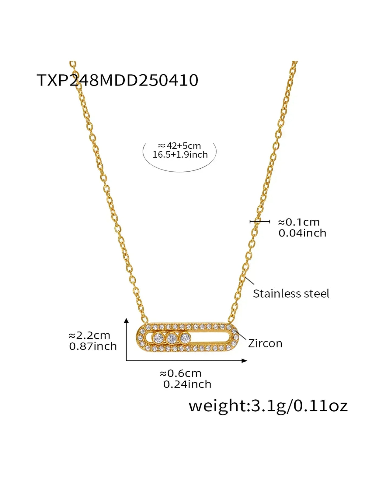 Stainless Steel 18K Chain Gold Color Luxury Necklace Shiny Zirconia Hollow Pendant Necklace Ring Jewelry Set Gift