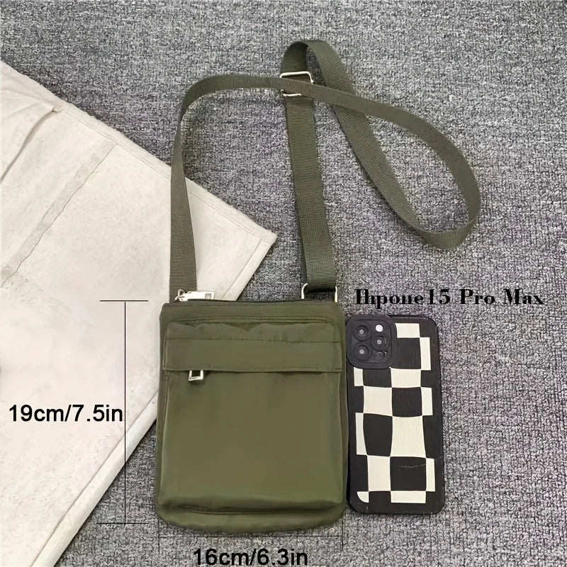 Practical Nylon Crossbody Bag with Zipper Mini