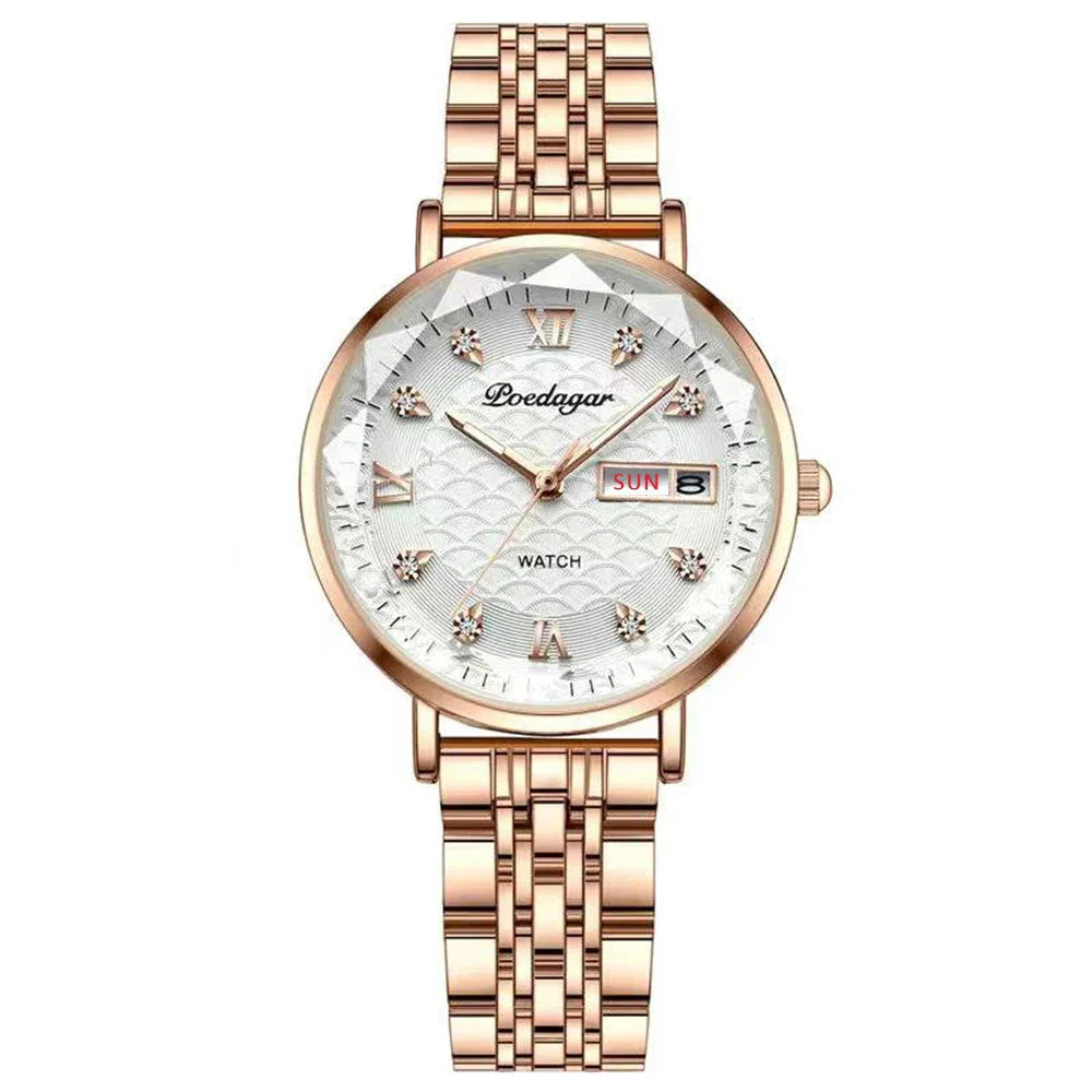 Klassische Damen Armbanduhr Edelstahl Analog Quarz wasserbeständig