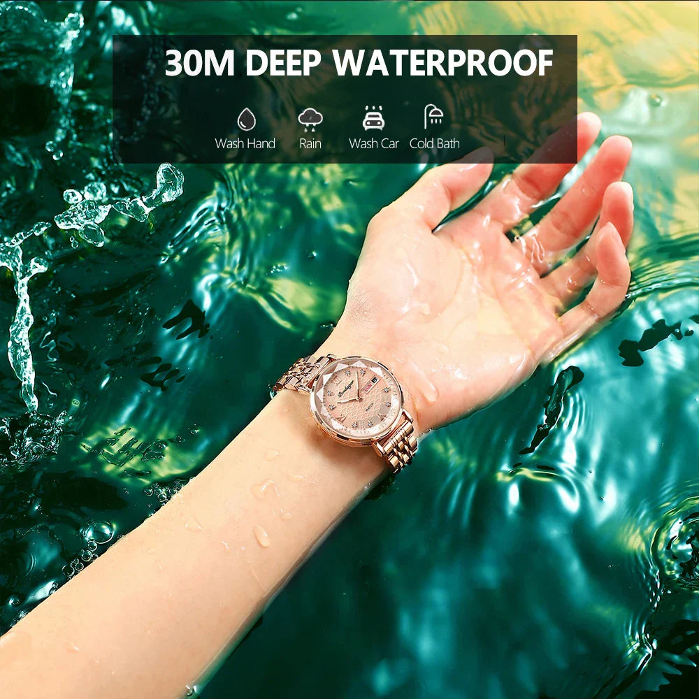 Klassische Damen Armbanduhr Edelstahl Analog Quarz wasserbeständig