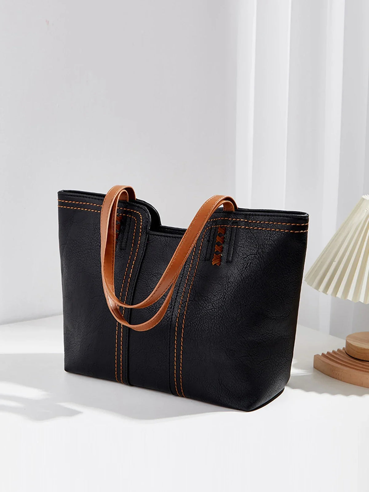 Compact Shopper Faux Leather with Zipper