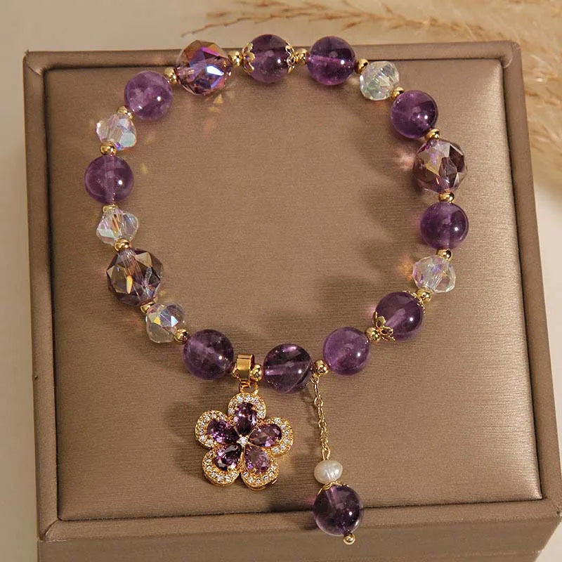 Elegantes Perlen Armband mit lila Kristallen – Damen Party Schmuck 2025