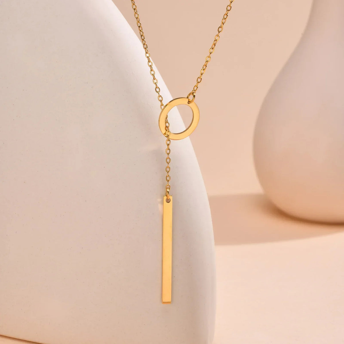 Y Lariat Necklace with Bar Pendant, Stainless Steel Long Chain, Women's Trendy Necklaces