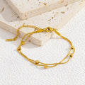 Double Layer Chain Necklace & Bracelet for Women, 18K Gold Plated Stainless Steel, Minimalist Hypoallergenic Daily Wear Jewelry
