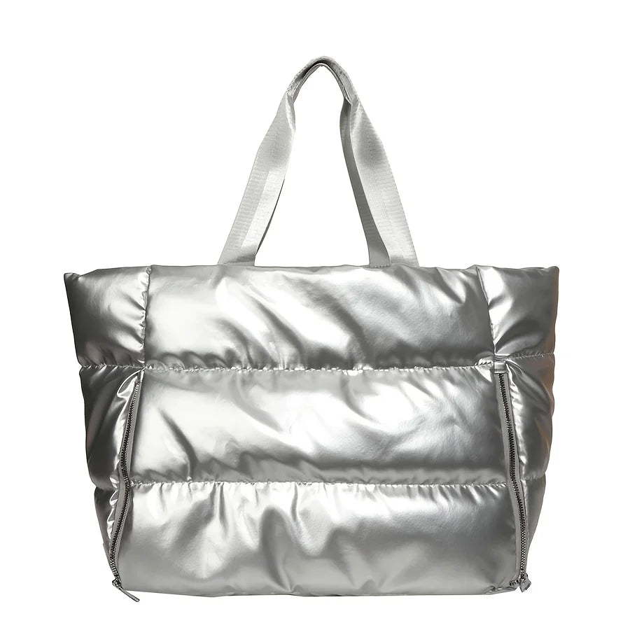 Compact nylon shopper with zipper and interior compartments