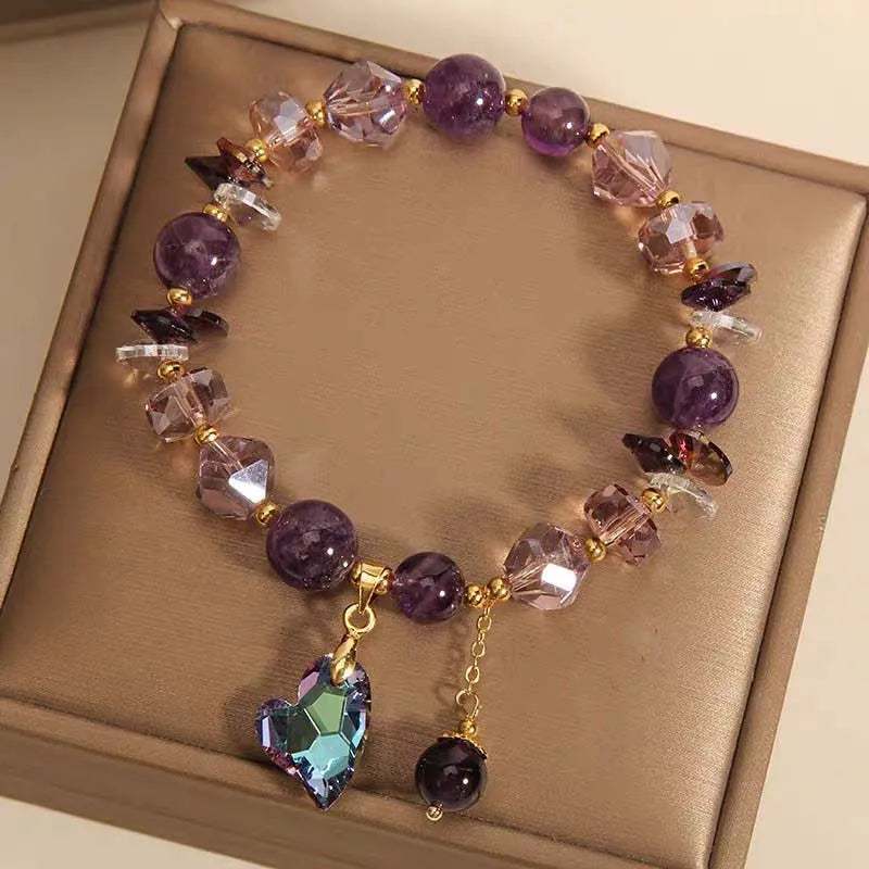 Elegantes Perlen Armband mit lila Kristallen – Damen Party Schmuck 2025