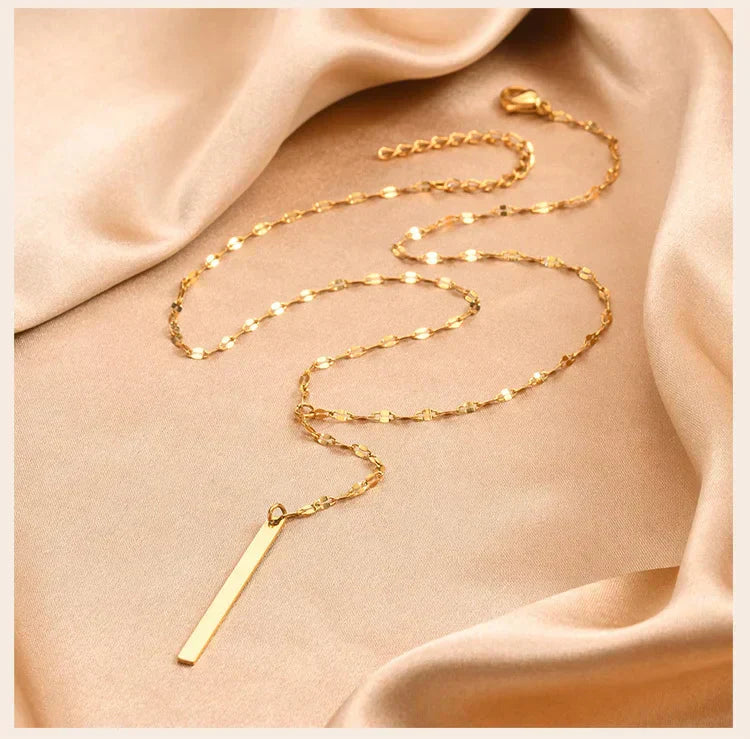 Y Lariat Necklace with Bar Pendant, Stainless Steel Long Chain, Women's Trendy Necklaces