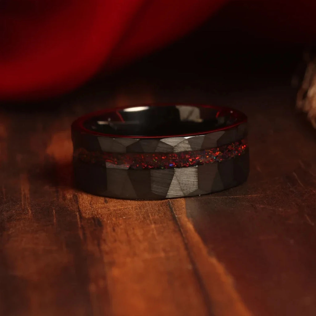 Black Tungsten carbide rings for man fashion jewelry Men's wedding bands Inlaid red opal engagement rings fine gifts anillos