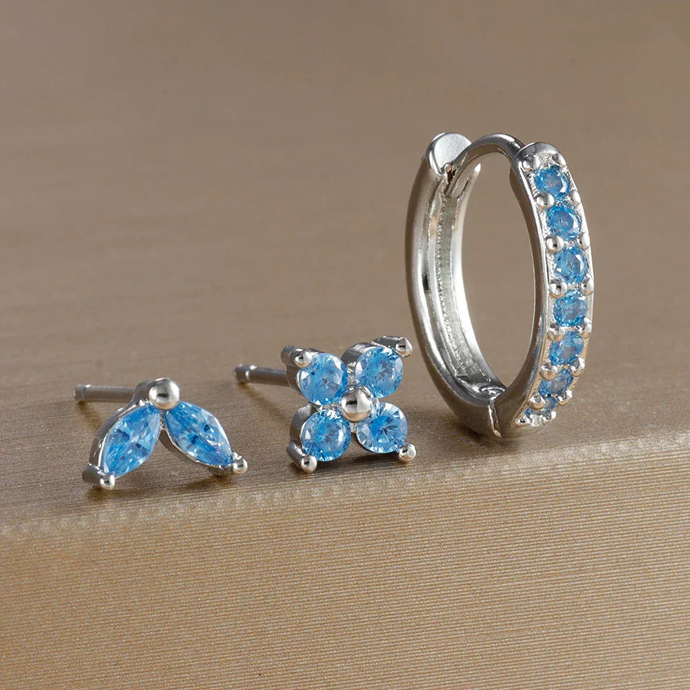 3PCS Stainless Steel Gold Color Circle Hoop Earrings Set Simple Zircon Flower Stud Earring Cartilage Piercing Jewelry