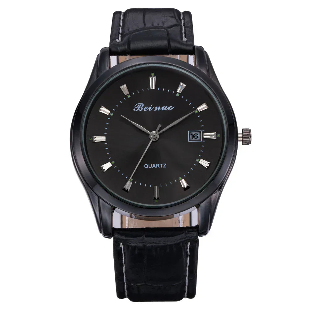 Herren Business Quarzuhr – Elegante Lederarmbanduhr, stoßfest & wasserdicht