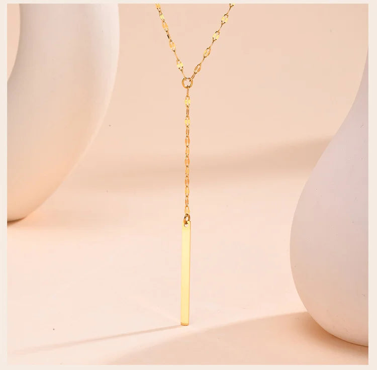 Y Lariat Necklace with Bar Pendant, Stainless Steel Long Chain, Women's Trendy Necklaces