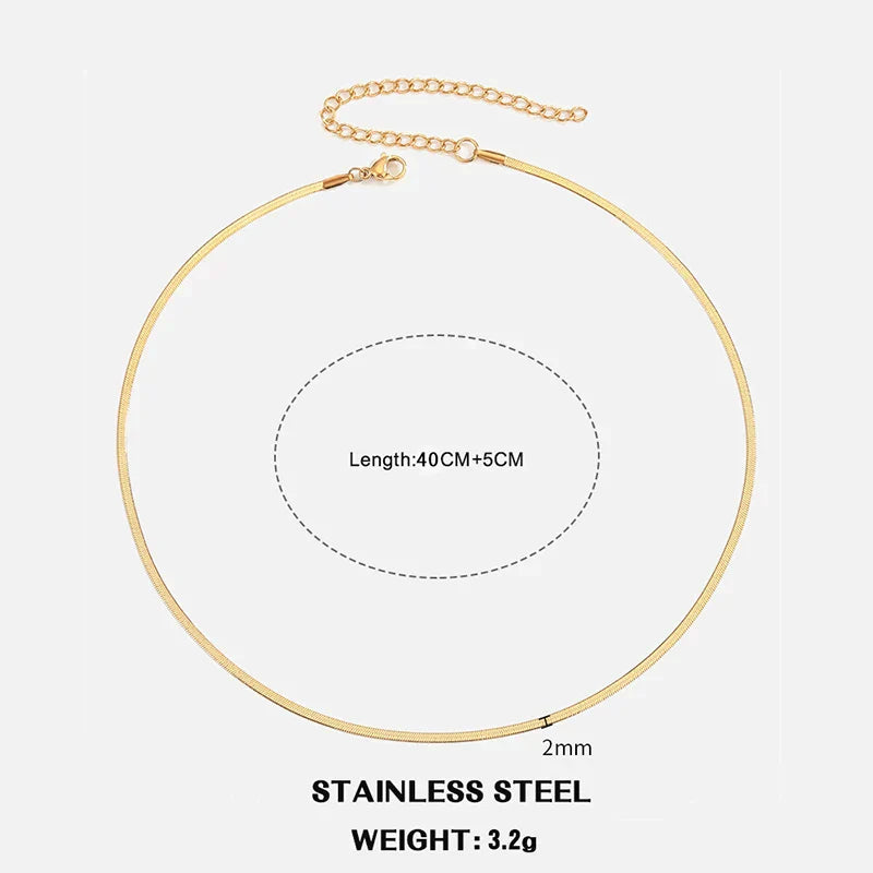 Hot Classic Unisex Flat Snake Chain Choker Necklace For Women Stainless Steel Herringbone Gold Silver Color Fashion Jewelry Gift