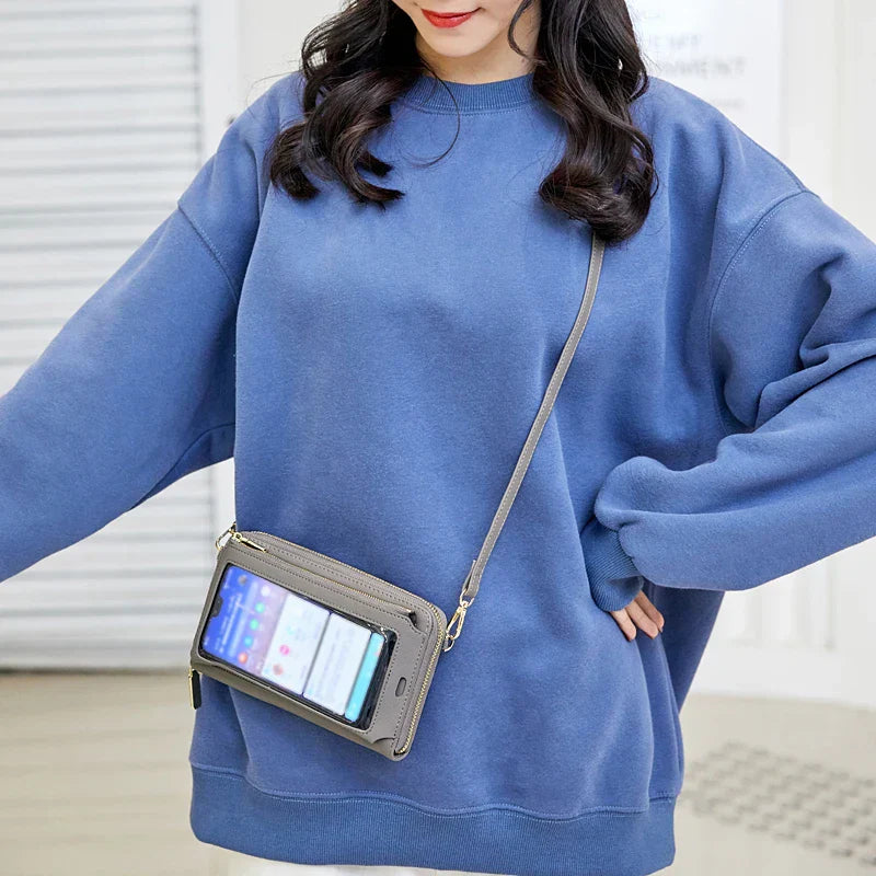 Kompakte Crossbody Handtasche Lederoptik mit Reißverschluss mit