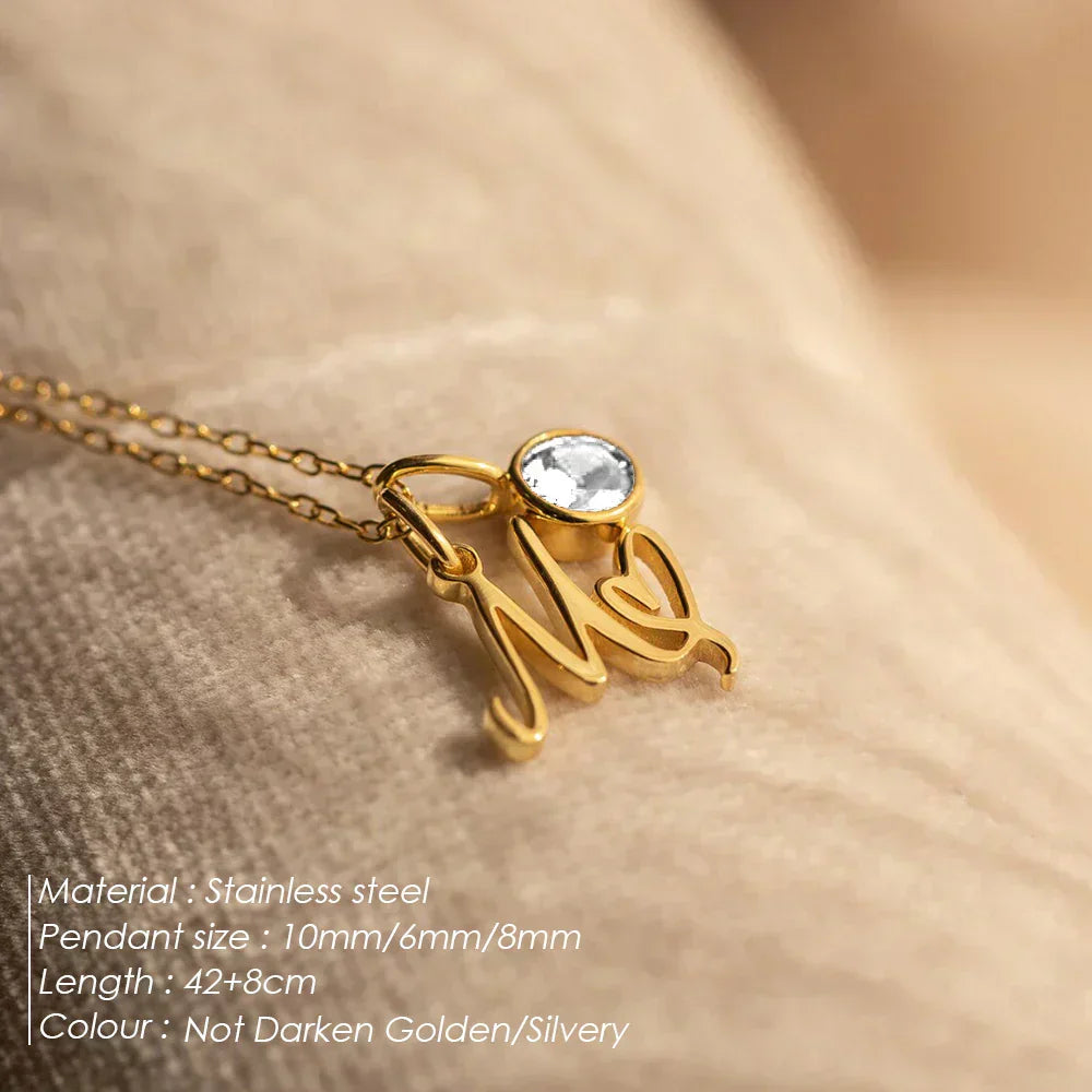 eManco Sparkling Birthstone Necklaces Uppercase Initials A-Z Pendant Stainless Steel Gold Plated Necklace Fashion 's Jewelr – Halskette