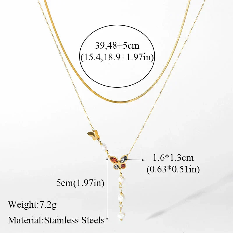 EILIECK 316L Stainless Steel Geometric Colorful Crystal Zirconia Pendant Necklace For Women Fashion Neck Chain Jewelry Gift