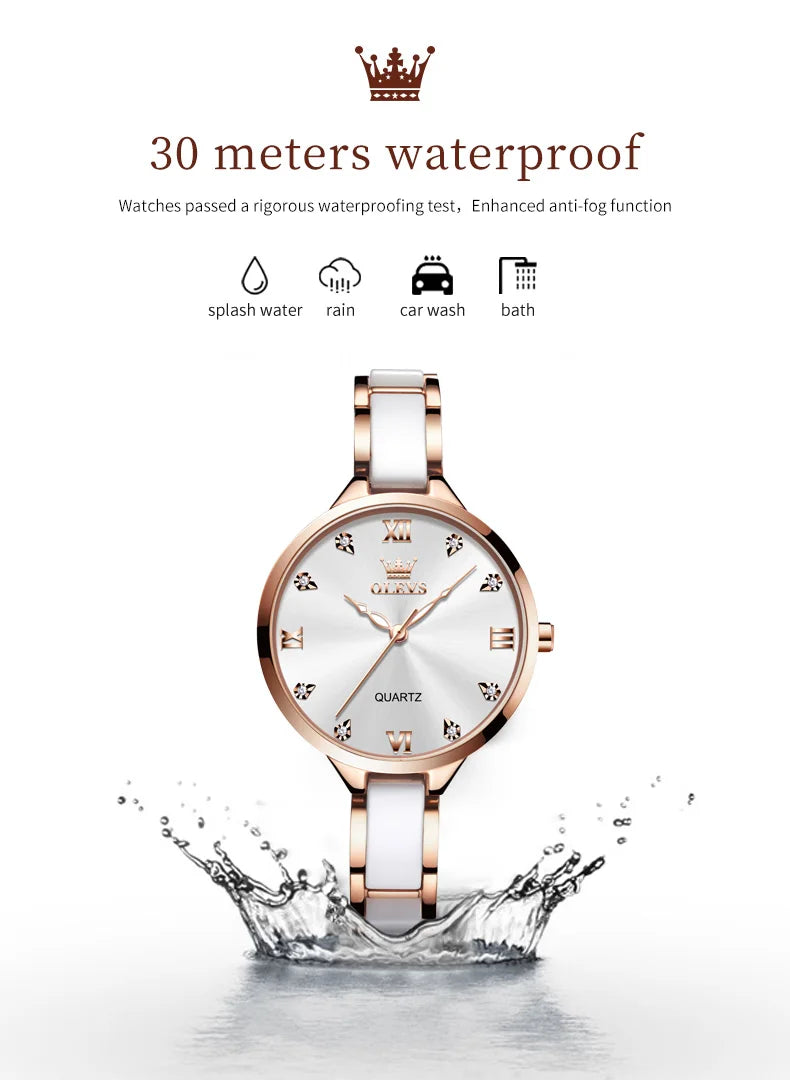 Olevs 5872 Women's Quartz Watch – Elegant Ceramic Wristwatch, Waterproof, Japanese Movement
