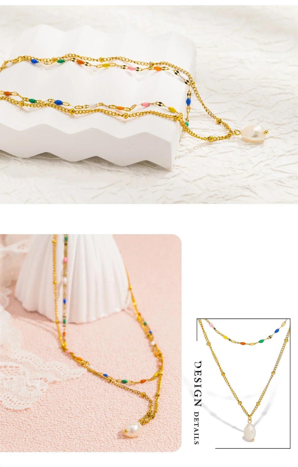 UHBINYCA Double-layer Layered Necklace for Women, Stainless Steel Chain Pearl Charm Pendant Necklace for Daily Jewelry