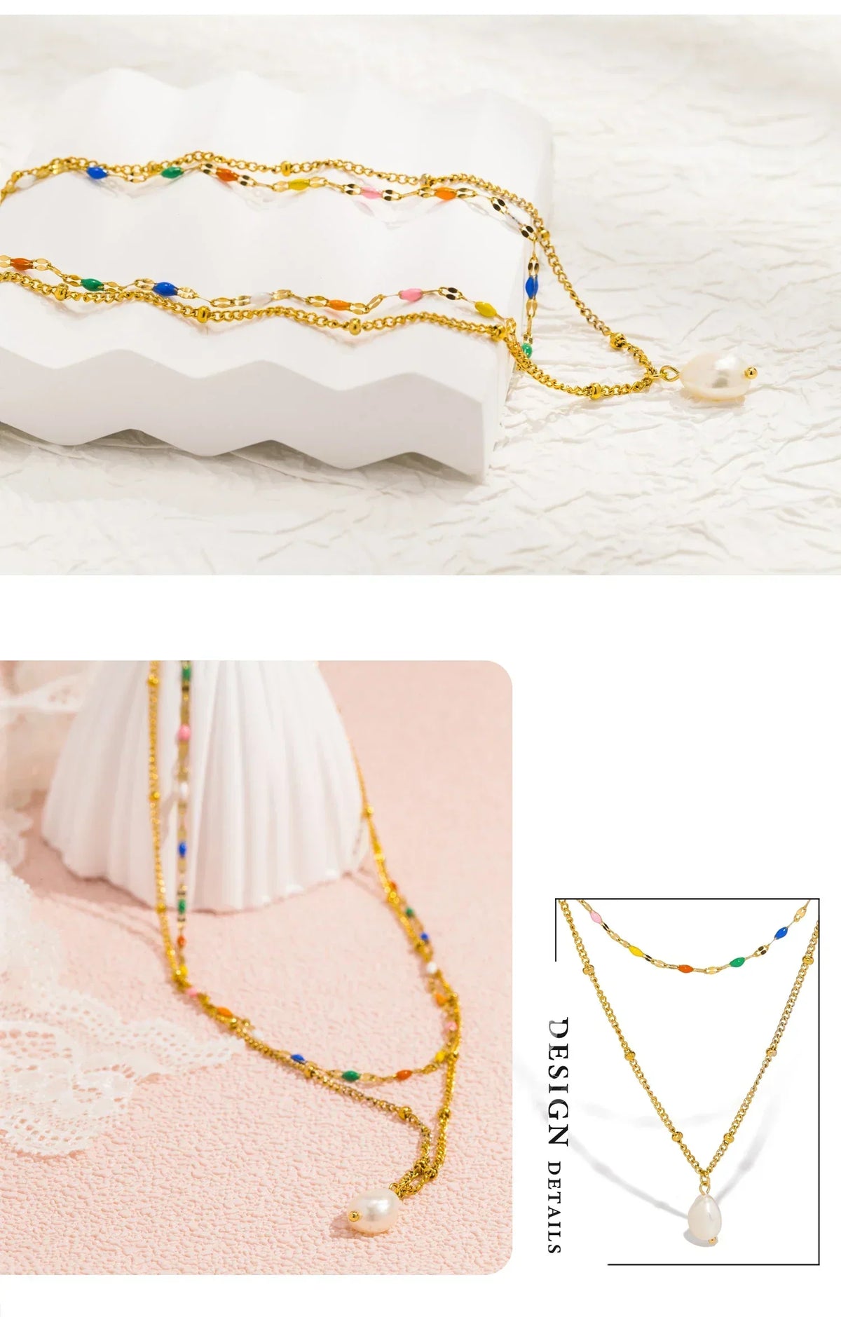 UHBINYCA Double-layer Layered Necklace for Women, Stainless Steel Chain Pearl Charm Pendant Necklace for Daily Jewelry